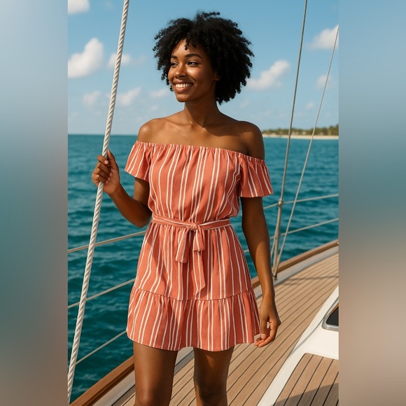 She and Sky salmon dress with white stripes size L pre loved - Picture 6 of 12